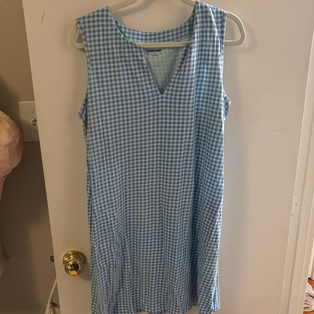 Lands End Blue Gingham Sleeveless Dress